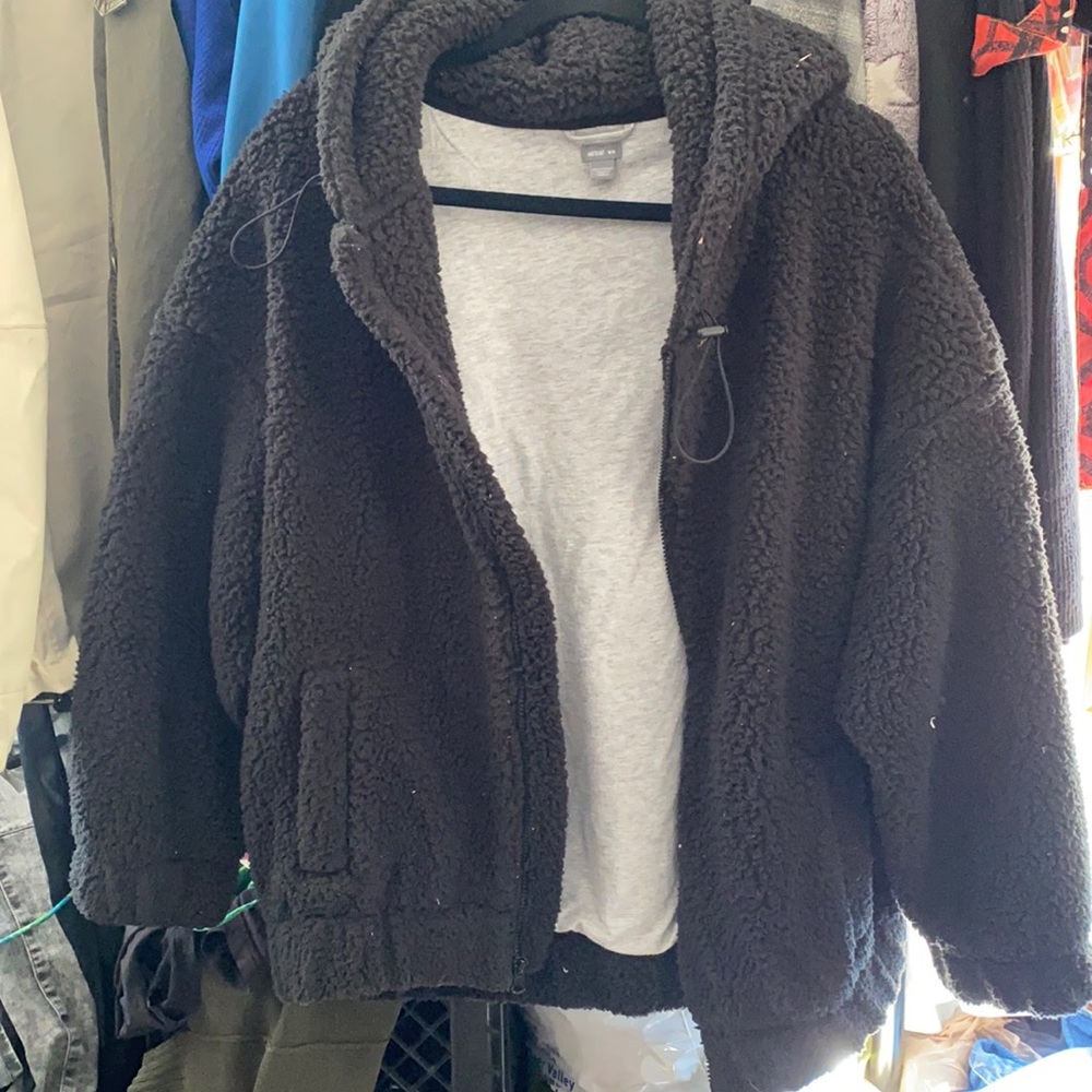 Fuzzy oversized hooded sweater